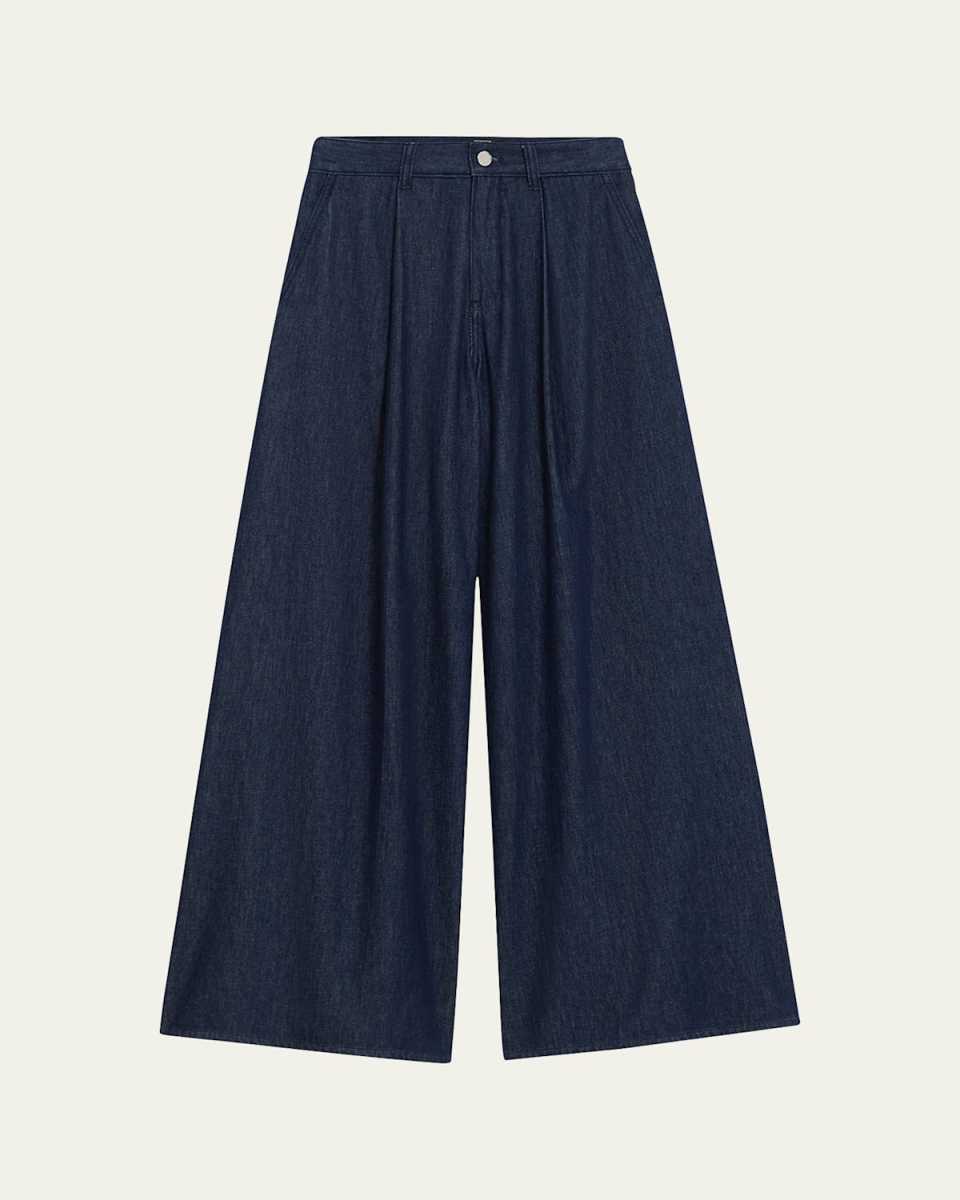 Denim Pleated Wide Leg Pants